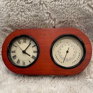 Elegant Brown Wall Clock and Barometer Set